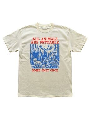 Gildan Graphic Animal Print Crewneck T-Shirt - Cream/Blue/Red